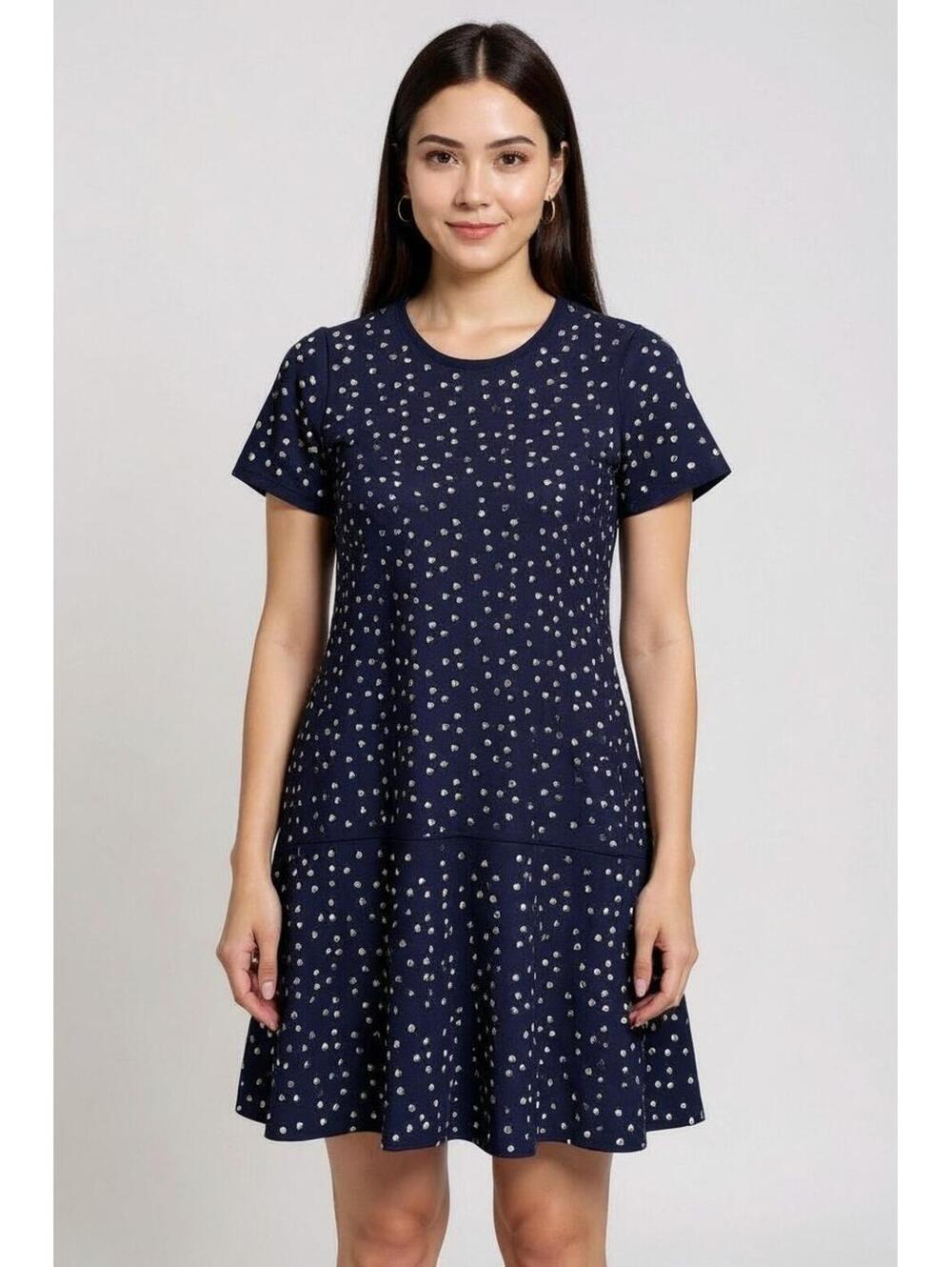 NWT Michael Michael Kors Navy Studded Heart Dress S Small A-Line Mini Glam $350